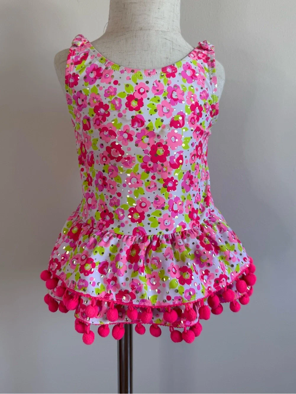 Nicole Miller Kids One-Piece Swimsuit in Hot Pink, Lime Green, White Floral